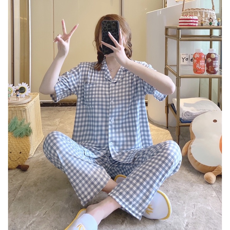 Đồ Bộ Mặc Nhà Nữ Pijama Chất Thun Sữa Siêu Xinh Áo Cộc Quần Dài 2021