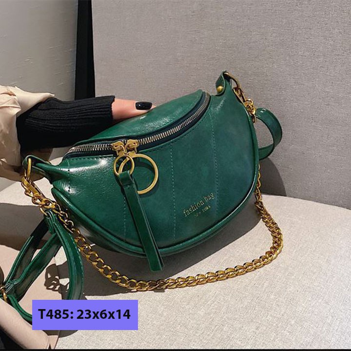 Túi bao tử đeo chéo da trơn cho nữ đeo bụng đeo trước ngực khóa tròn cá tính T485 | BigBuy360 - bigbuy360.vn