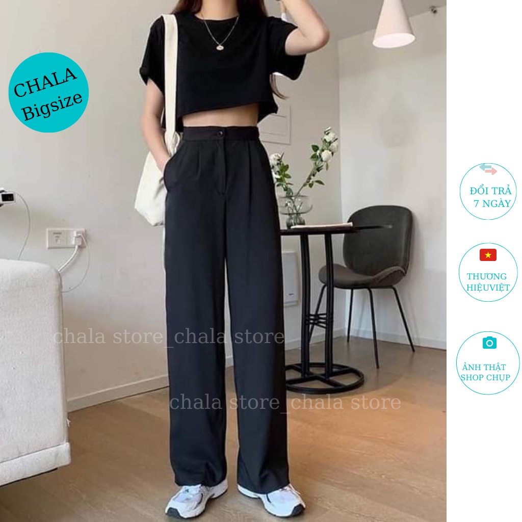 Quần Đũi Suông Nữ Dài Lưng Chun Vải Mềm Chala  Cạp Cao Mặc Đi Làm Đi Học