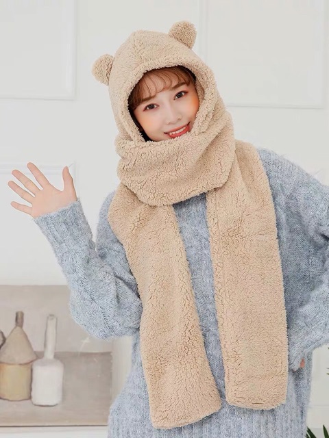 Sẵn hàng | Mũ Gấu kèm khăn bông Hai Tai Xinh Xắn Siêu Cute mũ gấu jennie | BigBuy360 - bigbuy360.vn