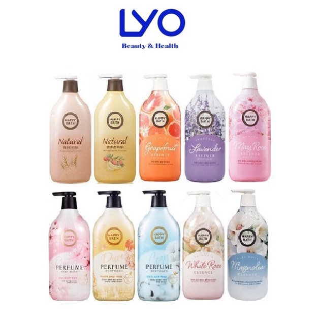 Sữa tắm Happy Bath Natural prefume lúa mạch may rose lovely Real Moisture 900ml chính hãng Hàn Quốc