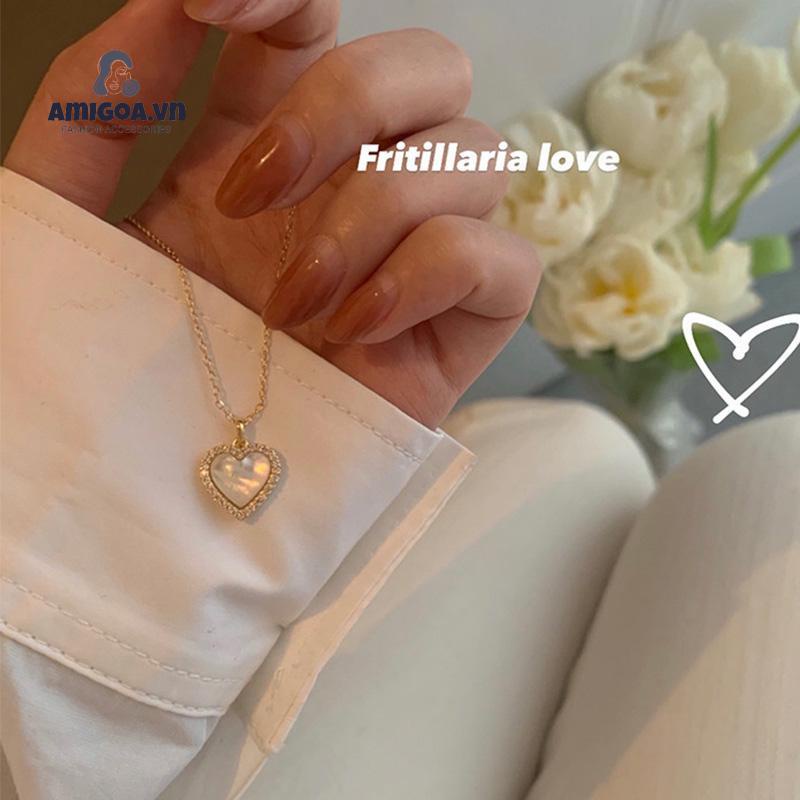 ✨✨Vòng cổ Mặt Trái Tim Đính Đá Opal Phong Cách Hàn Quốc Thời Trang Cho Nữ