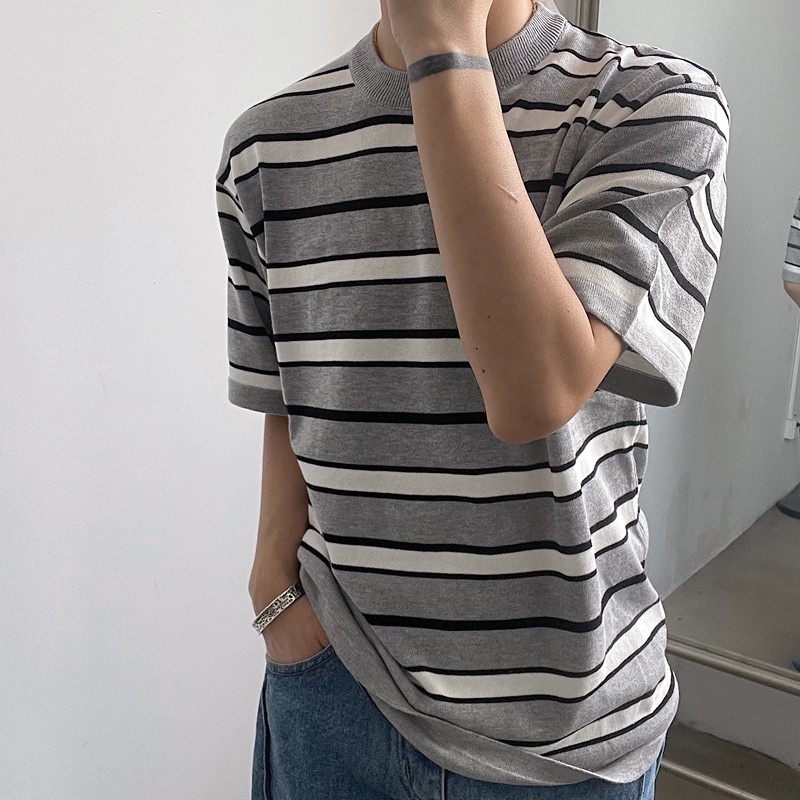 Áo Thun Tay Ngắn Họa Tiết Kẻ Sọc Phong Cách Nhật Bản Thời Trang Mùa Hè Cho Nam