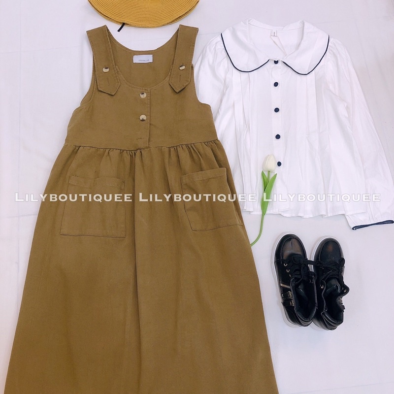 Váy yếm nhung 3 khuy 2 túi