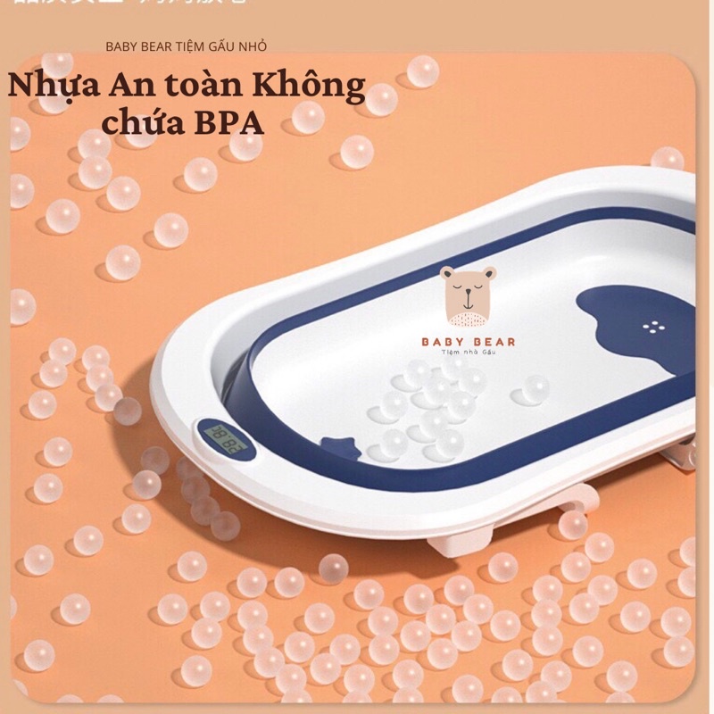 [2 MẪU] Chậu tắm gập gọn kèm nhiệt kế đo nước cao cấp cho bé có bán kèm phao và chậu rửa mặt  vương miện
