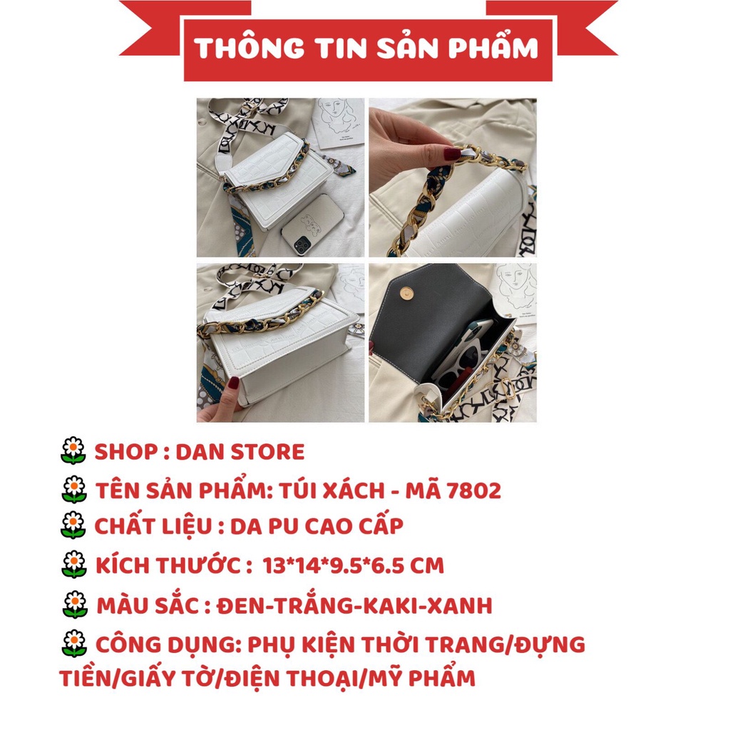 Túi Xách NữTặng QuàTúi Xách Đẹp Mini da PU cao cấp phối dây xích kèm dây vải đeo chéo in chữ cá tính MÃ 7802