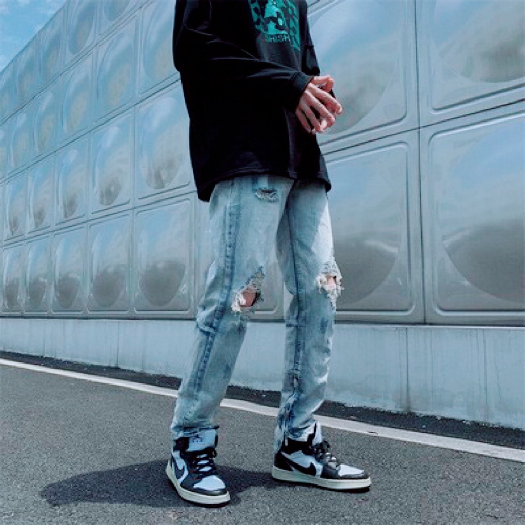 Quần Jean Rách Gối - Quần bò Siêu Chất - Full Size M đến 3Xl Cam Kết Hàng Y Hình - Có Khóa Zip