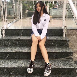 Áo Sơ mi thêu tim ( Trắng, đen)