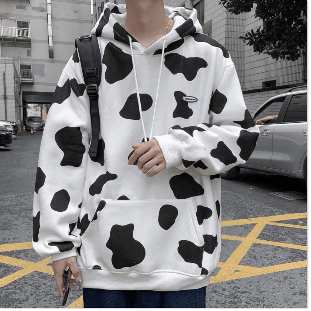 Áo hoodie nam họa tiết bò sữa form rộng phong cách hàn quốc HiMie