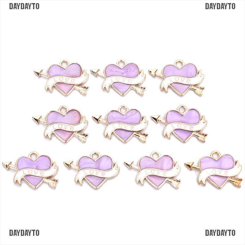 Bộ 10 Mặt Dây Chuyền Hình Trái Tim Bằng Hợp Kim Tráng Men Thủ Công