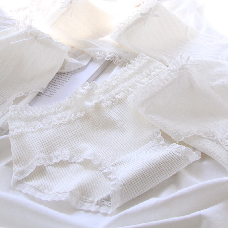 Set 5 Quần Lót Nữ Cotton Trắng Cao Cấp Tinh Khiết Cạp Nơ Xinh S11