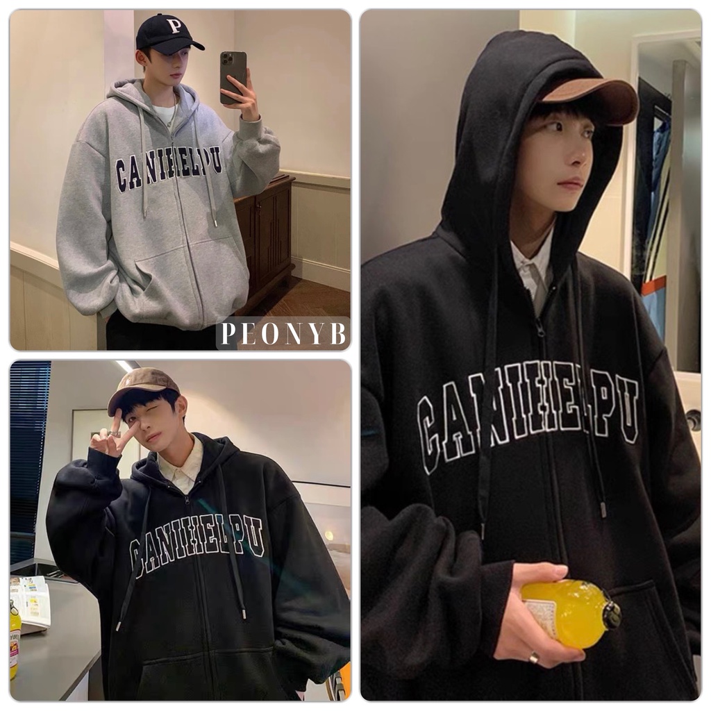 Áo khoác nỉ ngoại Canihe Unisex [FREESHIP] Hoodie zip form rộng tay phồng kiểu dáng đường phố hàn quốc peonyb ulzzang