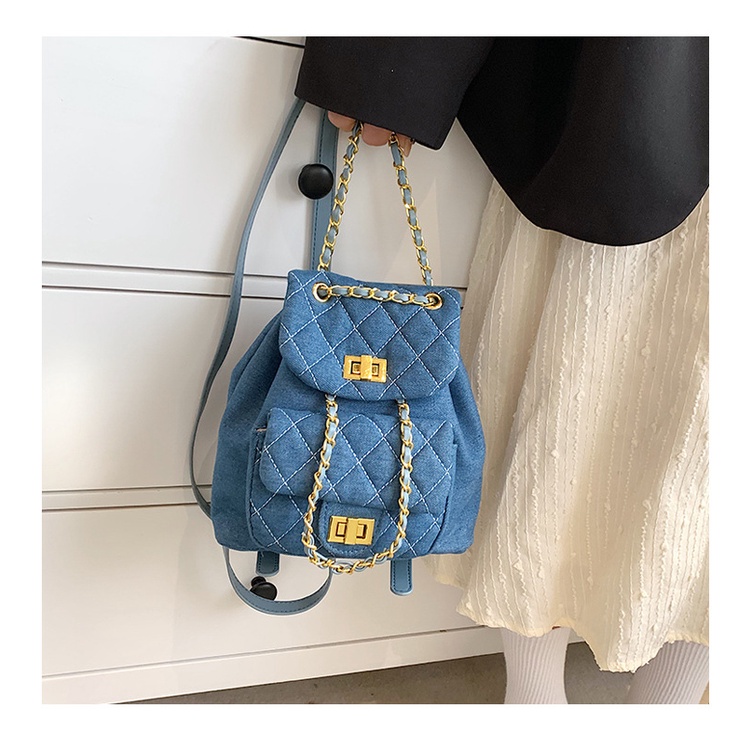 Ba Lô JASMIN NOIR Denim Họa Tiết Ca Rô Đơn Giản Thời Trang Dành Cho Nữ