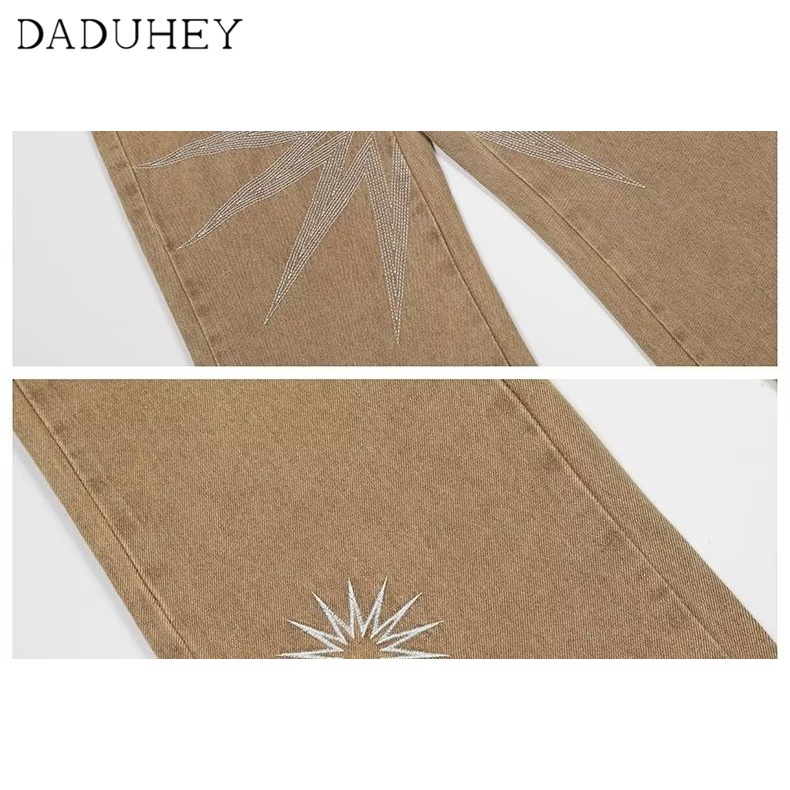 DaDuHey Men's Fashionable High Street Star Embroidery Jeans Ins Fashionable Brand and Loose Straight Casual Pants
