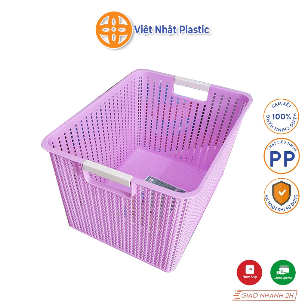 Giỏ đan đựng đồ loại to kích thước 35.2x26x21cm nhựa Việt Nhật Plastic có tay cầm tiện lợi