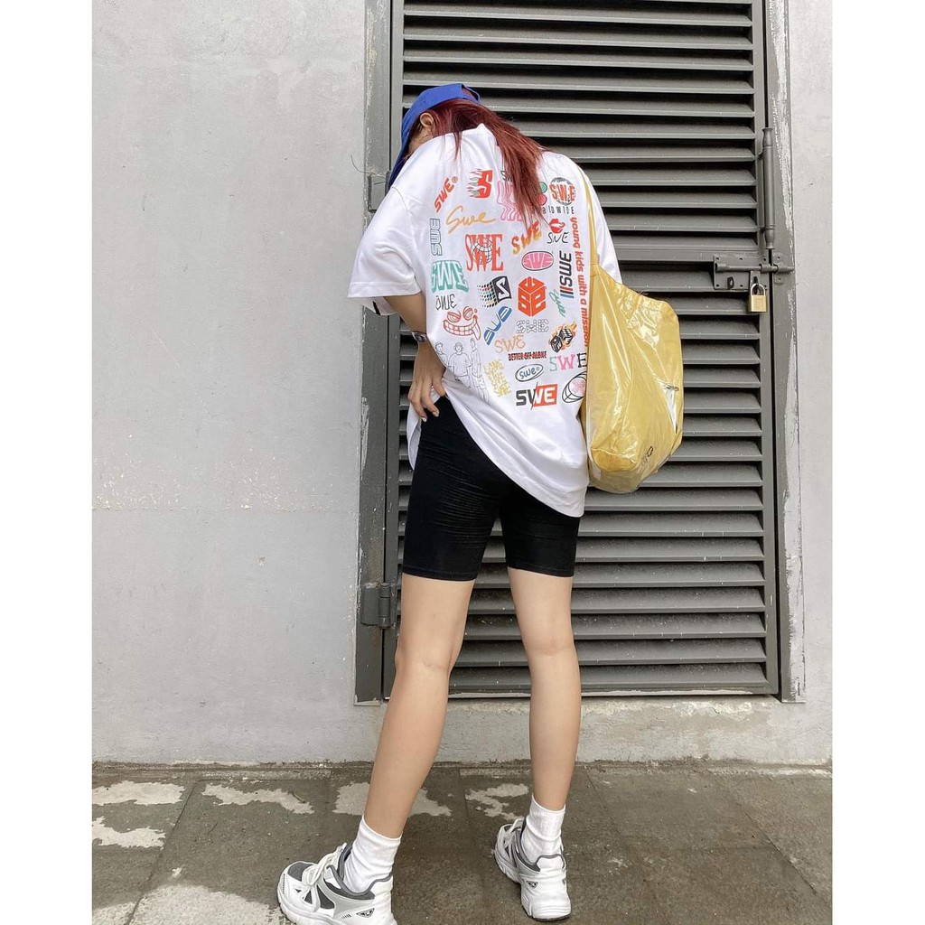 Áo thun SWE Logos Tee màu trắng, vải cotton 100% co dãn 4 chiều, có logo tem mạc SWE đầy đủ AL44