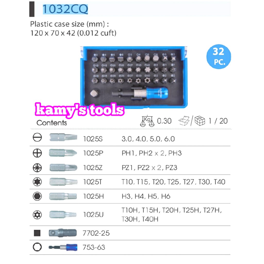 Bộ mũi vít Kingtony 32 chi tiết model 1032CQ