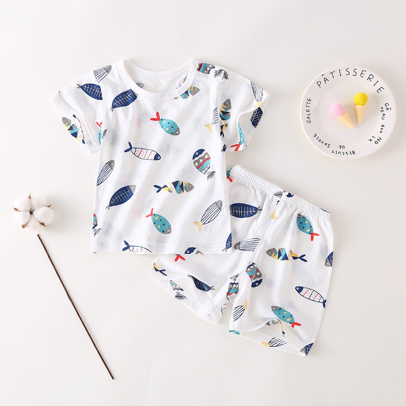 Set Đồ Ngủ Áo Tay Cộc Và Quần Ngắn Cotton Họa Tiết Hoạt Hình Xinh Xắn Dễ Thương Cho Bé