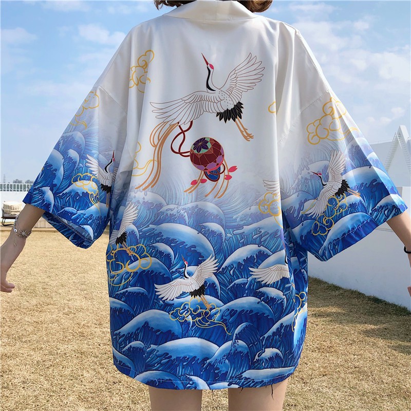 (CÓ SẴN) Áo khoác kimono haori happi hạc biển