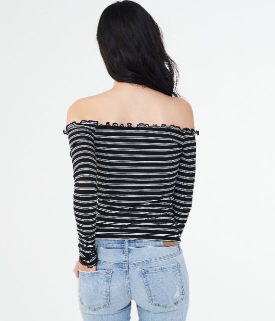 Áo trễ vai bèo ngực sọc ngang VNXK