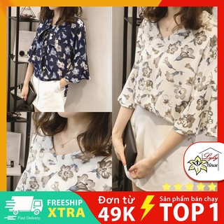Áo sơ mi nữ công sở form rộng chất voan hoa dễ thương size m - 4xl