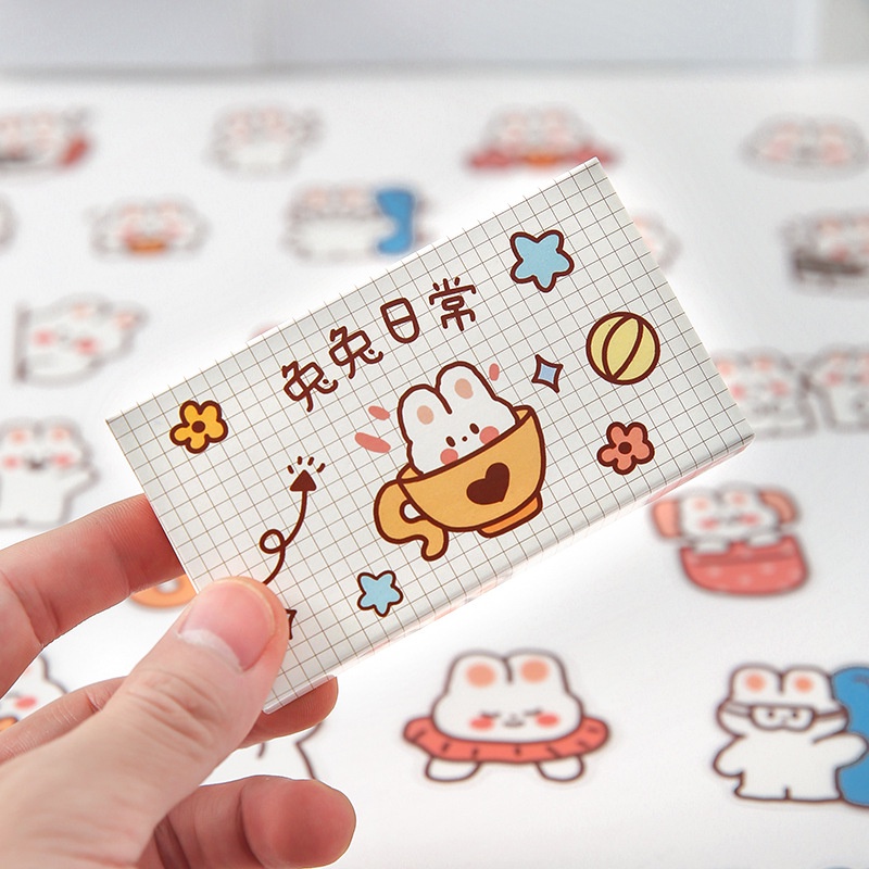 Bộ 40 Miếng Dán PET Hình Gấu Và Thỏ Dễ Thương Trang Trí Sổ Tay DIY