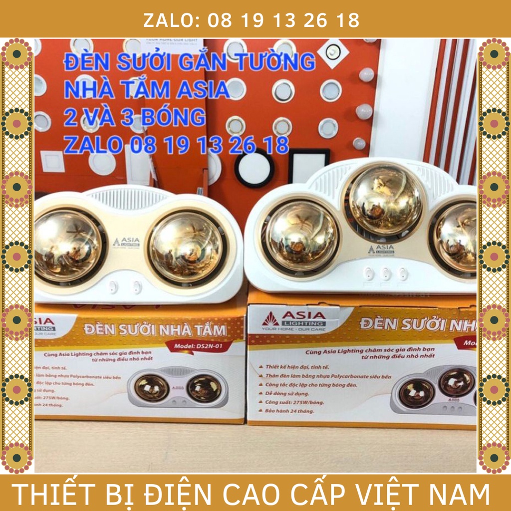 Đèn Sưởi nhà tắm lắp nổi Gắn Tường Asia 2 và 3 bóng cao cấp, bảo hành 2 năm