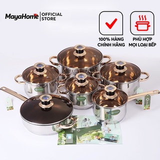 Bộ nồi đức 6 chiếc engelberg vung kính nhập khẩu, bộ nồi 6 món 12 chi tiết inox 304