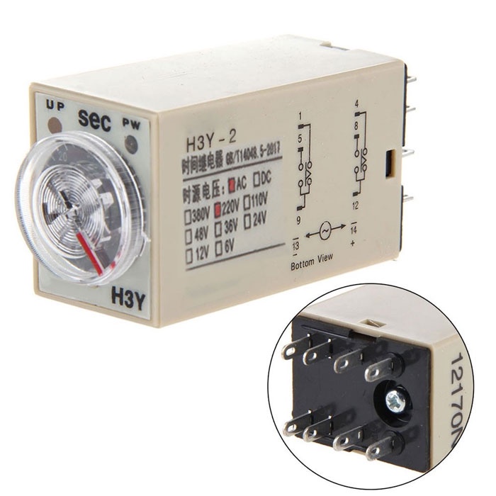 Relay thời gian tạo trễ điều chỉnh 60 giây, 30 phút 8 chân 220V H3Y-2