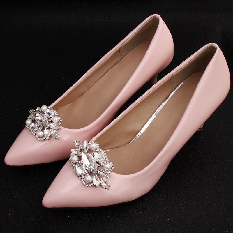 Khóa Kim Loại Đính Hoa Và Ngọc Trai Nhân Tạo Sang Trọng Cho Giày Cô Dâu