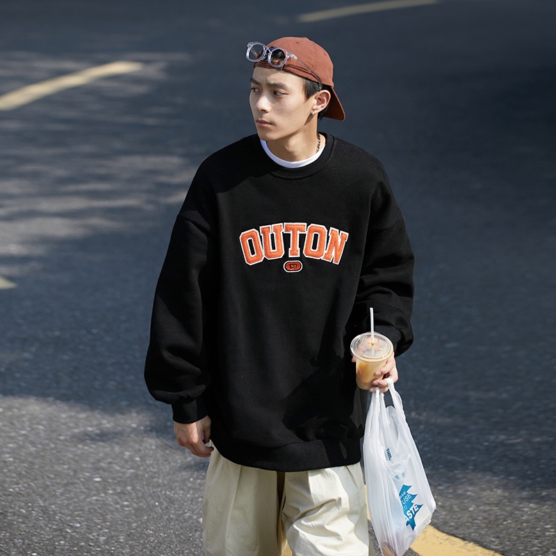 Áo Sweater Cổ Tròn Dáng Rộng Thêu Họa Tiết Kiểu Đường Phố Nhật Bản Thời Trang Mùa Thu Cho Nam 320g