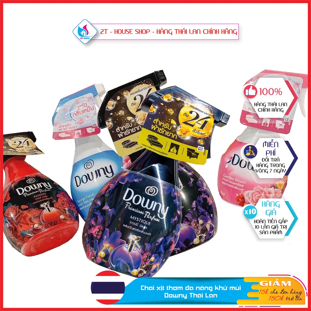 Chai xịt thơm đa năng khử mùi Downy Thái Lan, Xịt thơm quần áo, giày, rèm cửa, giường đệm loại 370ml, 2T House Shop