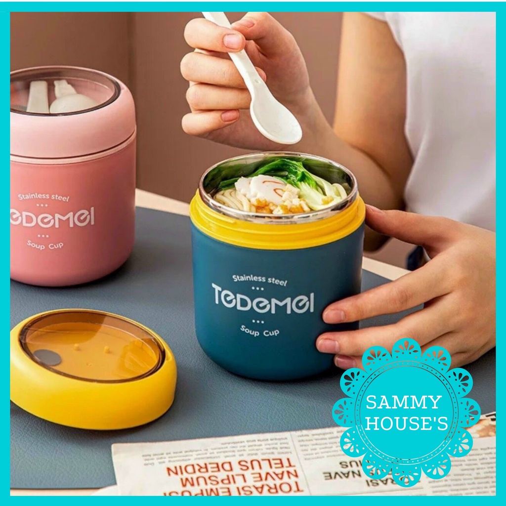 Bình đựng ủ cháo giữ nhiệt TEDEMEI 530ml kèm muỗng cho bé - Cặp lồng cháo SAMMY HOUSE'S