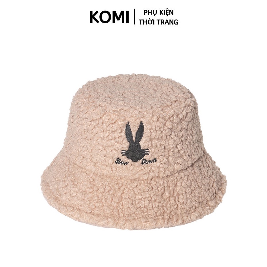 Mũ bucket thời trang KOMI nón tai bèo lông cừu vành rộng unisex thu đông hàn quốc