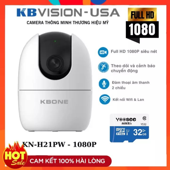 Camera ip Wifi KBONE H21P Full HD 1080P - Kèm thẻ nhớ 32/64/128GB ( hàng chính hãng, bảo hành 2 năm)