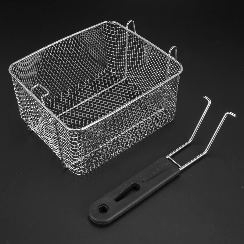 Rổ lưới vớt đồ chiên bằng thép không gỉ hình chữ nhật với tay cầm dài tiện dụng