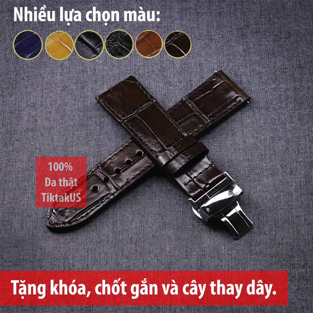 Dây đồng hồ da cá sấu thật kèm khóa chống gãy dây