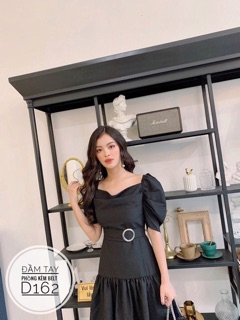 Bigsize Đầm tay phồng kèm belt D162