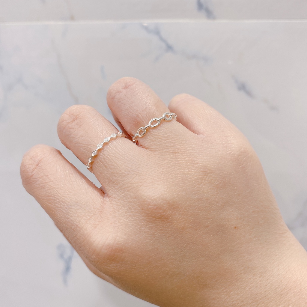 Nhẫn Bạc Ta CaoBac Jewellery Cho Nữ Kiểu Trơn Không Đính Đá Hoạ Tiết Chuỗi Xích Unisex Basic