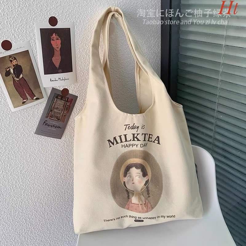 [FREESHIP, HÀNG HOT] TÚI QUAI TRÒN IN HÌNH CÔ GÁI PHONG CÁCH CỔ ĐIỂN ĐI HỌC ĐI CHƠI CỰC TEEN CỰC LẠ PHỐTHỜITRANG HOTTEEN