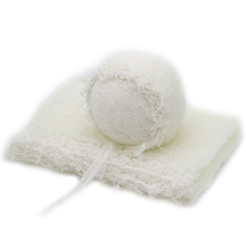 Set khăn quấn + mũ co giãn dùng làm đạo cụ chụp ảnh dễ thương cho bé