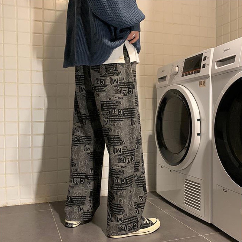 Quần ống rộng Họa Tiết Tờ Báo Thời Trang Hàn Quốc Mới 2023
