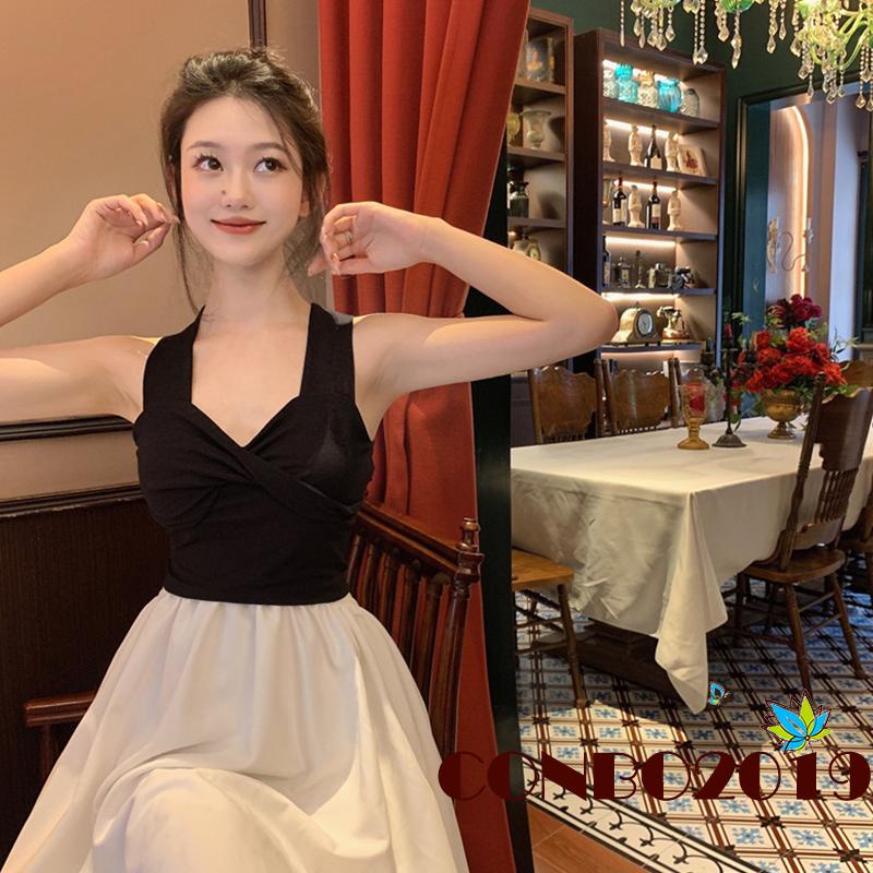 Áo Hai Dây Dệt Kim Cổ Chữ V Màu Trơn Thời Trang Cho Nữ