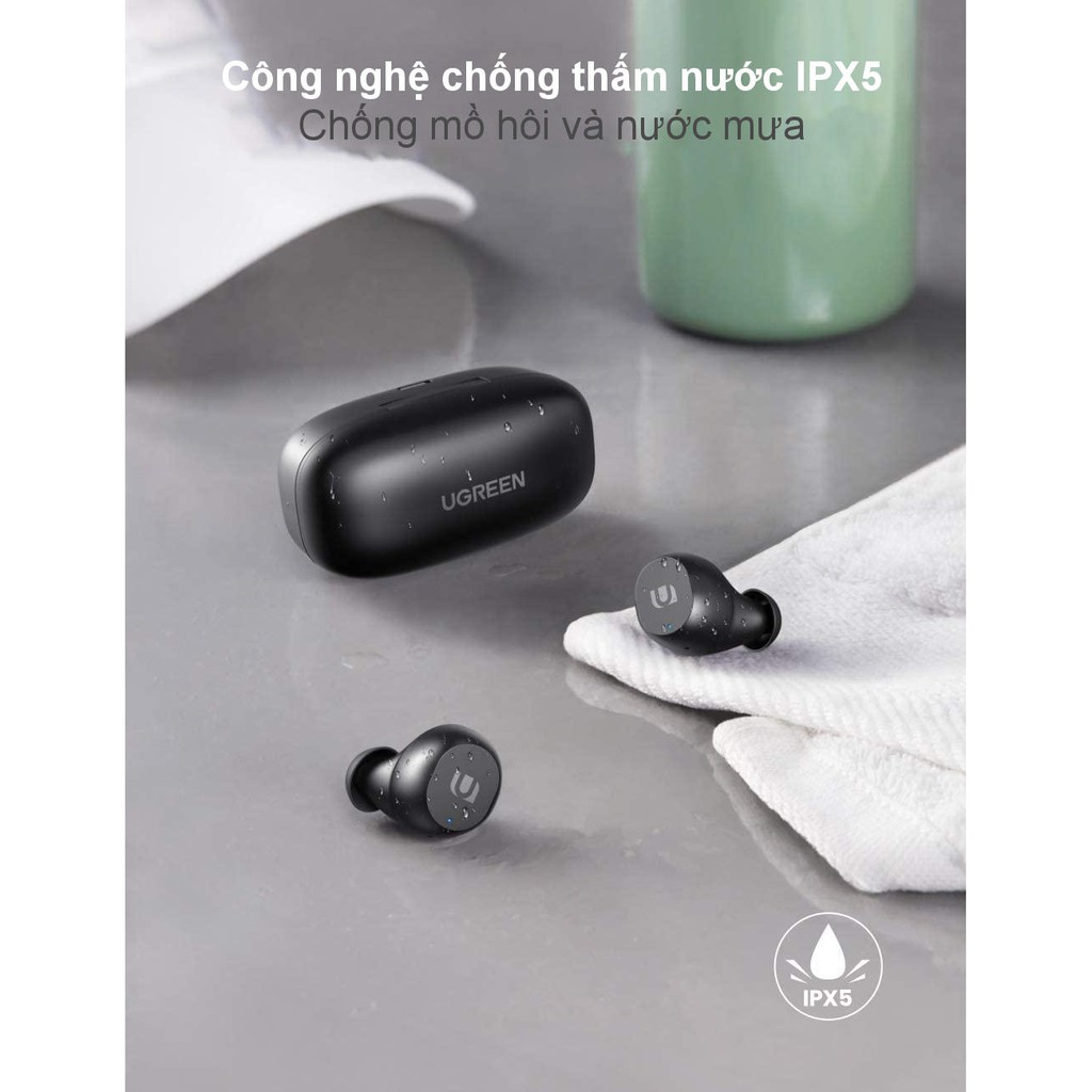 Tai nghe Bluetooth TWS - Âm thanh Hifi, chống nước IPX5, sạc 15 phút nghe trong 2 giờ, tối đa 15 giờ UGREEN 80636