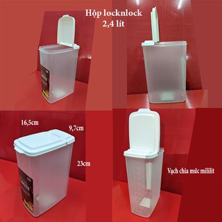hộp nhựa đựng thực phẩm nắp mở đứng vuông góc 2L4 16,5x9,7cm cao 23cm có vạch chia lít. Locknlock HTE536