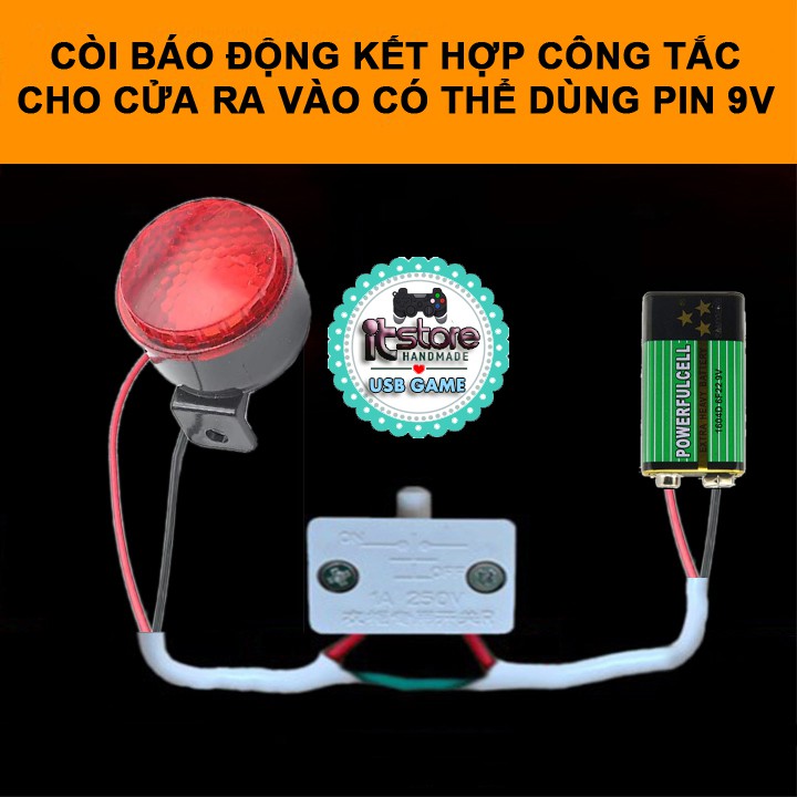 Còi báo động 6 tiếng có đèn báo nhấp nháy cho chuông chống trộm cửa ra vào, xe máy hay công tắc cảm ứng 9V - 12V