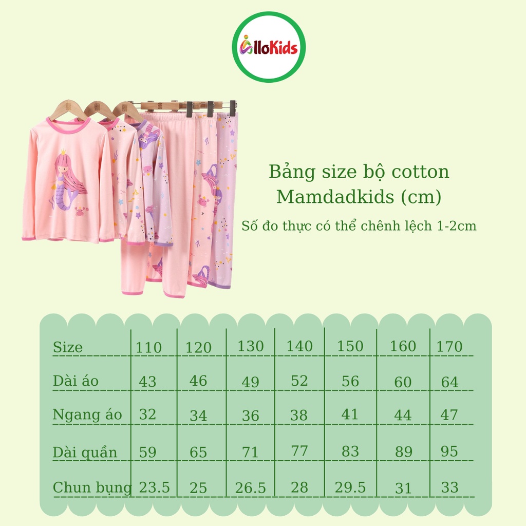 14-55kg Bộ đồ ngủ Cotton Dài tay mùa Thu Đông Hãng MamDadKids 2023 cho Bé Gái mẫu tiên cá mới
