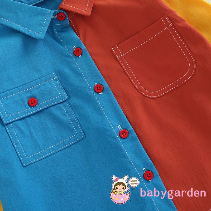 Áo Sơ Mi Tay Dài Cài Khuy Màu Sắc Tương Phản Phối Túi Thời Trang Mùa Thu Cho Bé 2-7 Tuổi