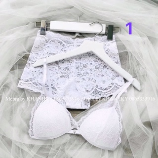 Set áo ngực không gọng + quần lót  lọt khe ren màu hồng siêu trẻ trung