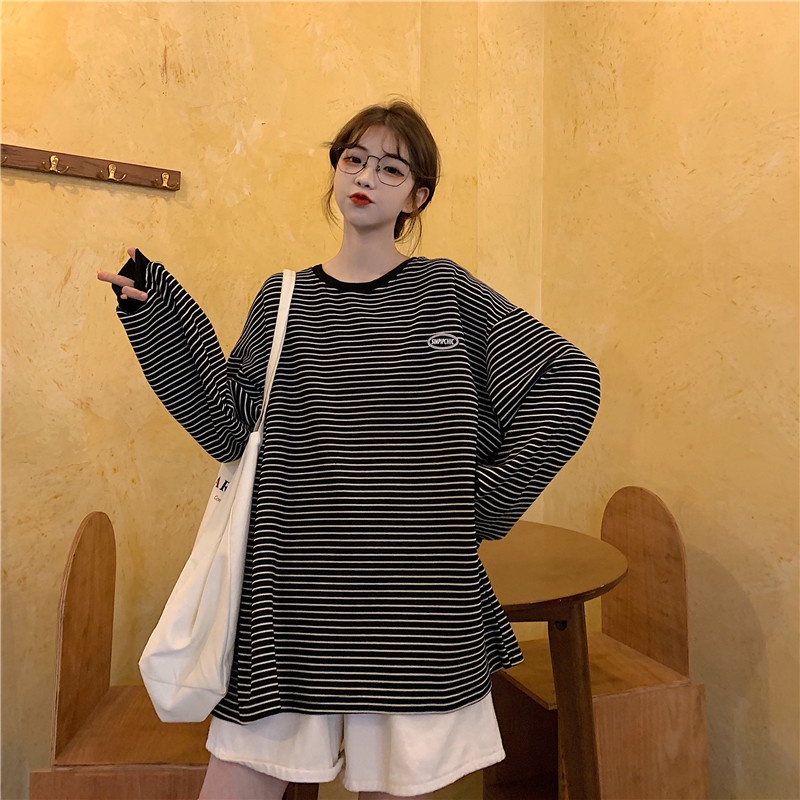 Áo Len Tay Dài Cổ Tròn Họa Tiết Kẻ Sọc Ngang Phong Cách retro Thời Trang Mới Dành Cho Nữ